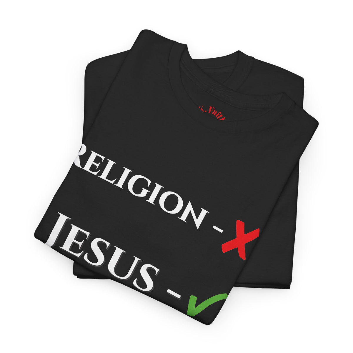 Religion ❌ Jesus ✅ Tee | Retro collegiate script, small chest print