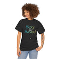 Sexy & Saved Period Caribbean Vibes & Ice Logo Tee | Retro collegiate script, small chest print