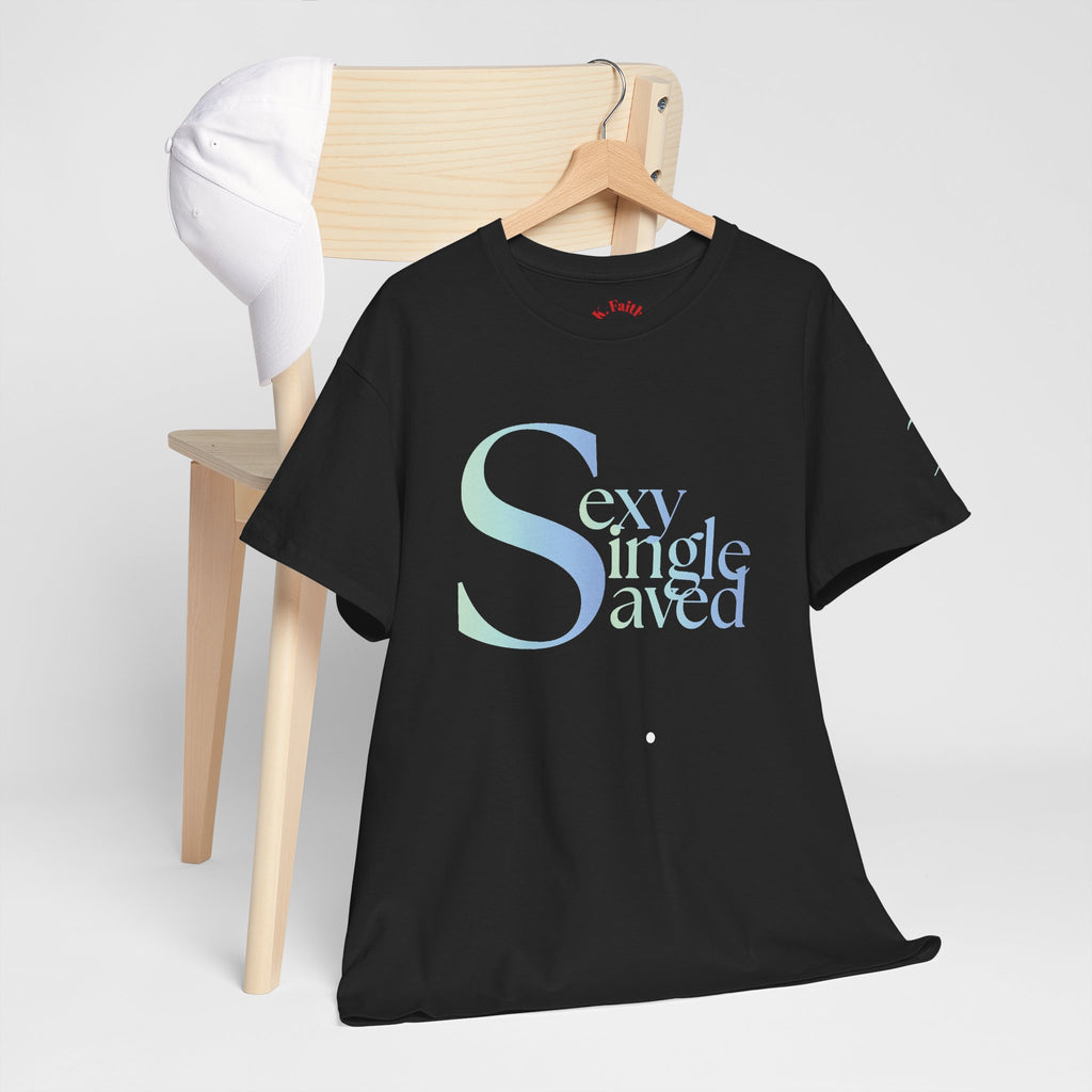 Copy of Sexy, & Saved period Teal Tropical Paradise Twist Logo Tee | Retro collegiate script, small chest print