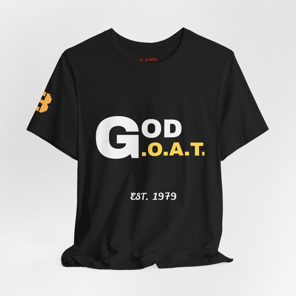 God is the G.O.A.T Gold  Horizontal T-Shirt - Christian Faith Graphic Tee