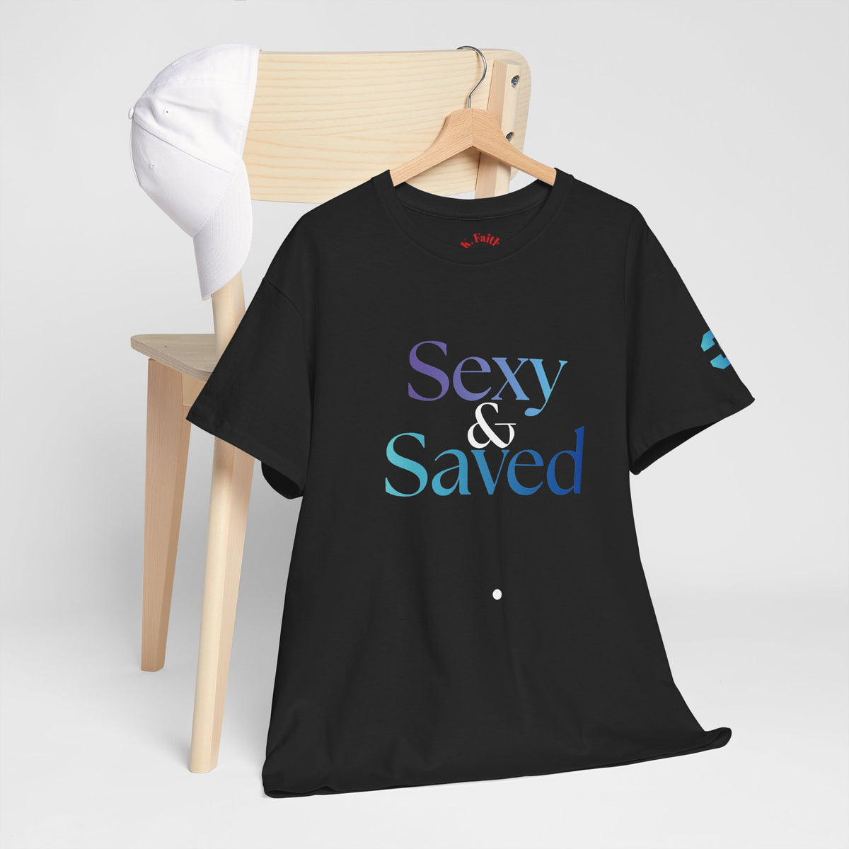 Sexy & Saved Period Logo Tee | Retro collegiate script, small chest print