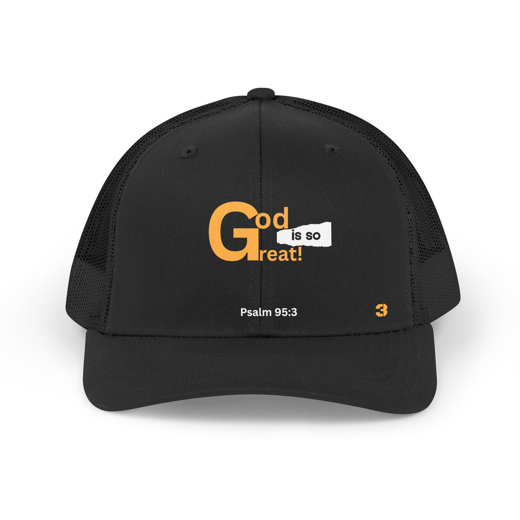 God Is So Great Trucker Hat | Retro Script Faith Statement