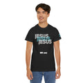 Jesus 3-N-1 Baby Blue Tee | Retro collegiate script, small chest print