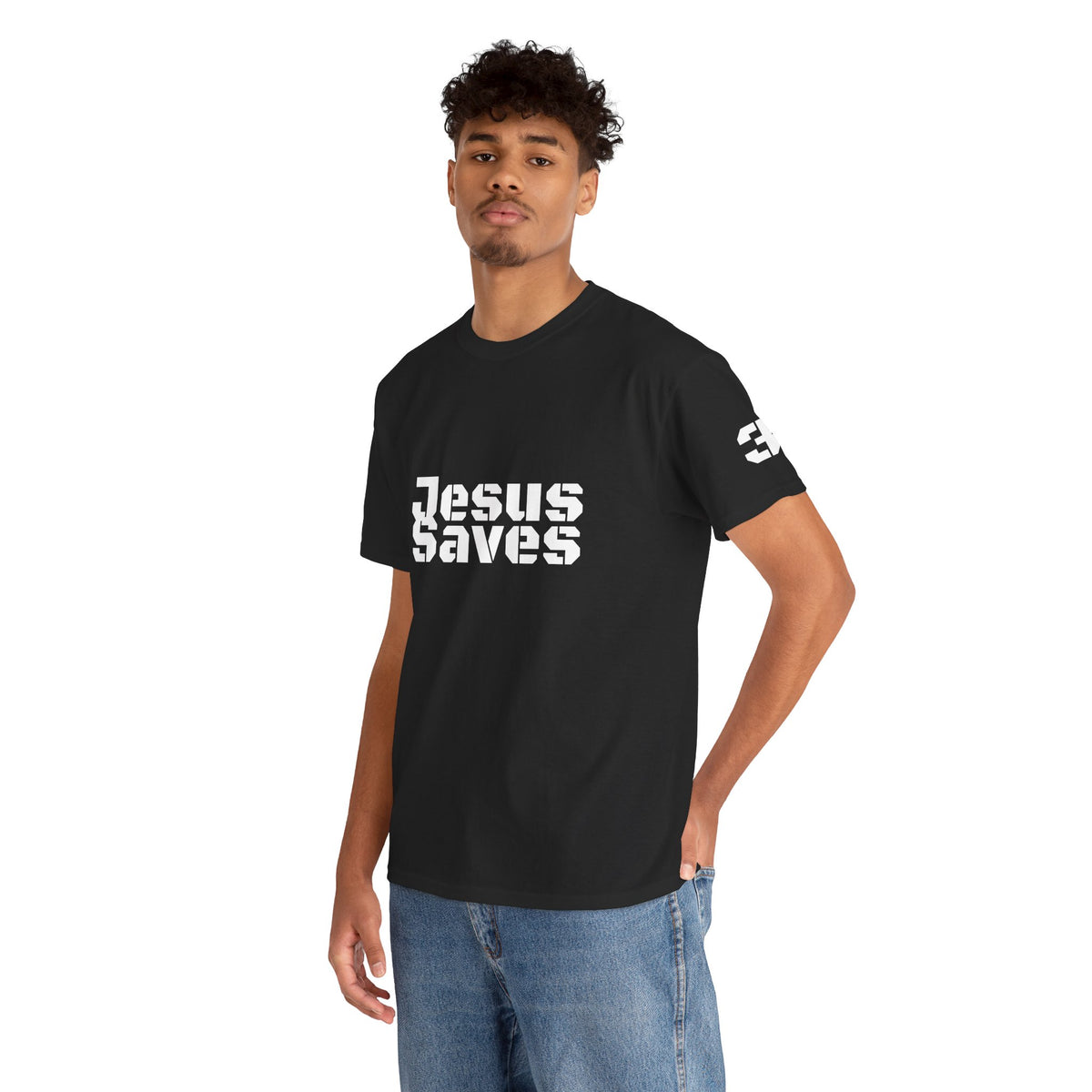 Jesus Saves Logo Tee | Retro collegiate script, small chest print