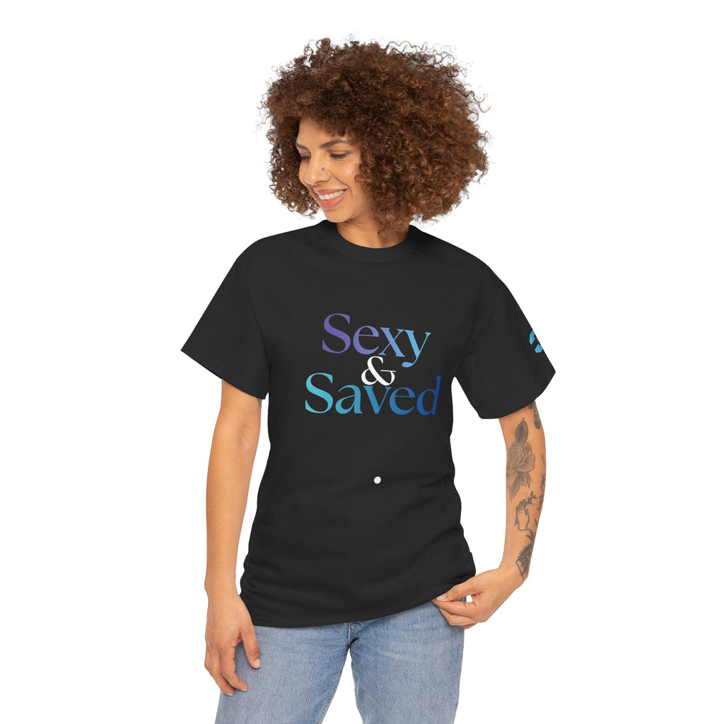 Sexy & Saved Period Logo Tee | Retro collegiate script, small chest print