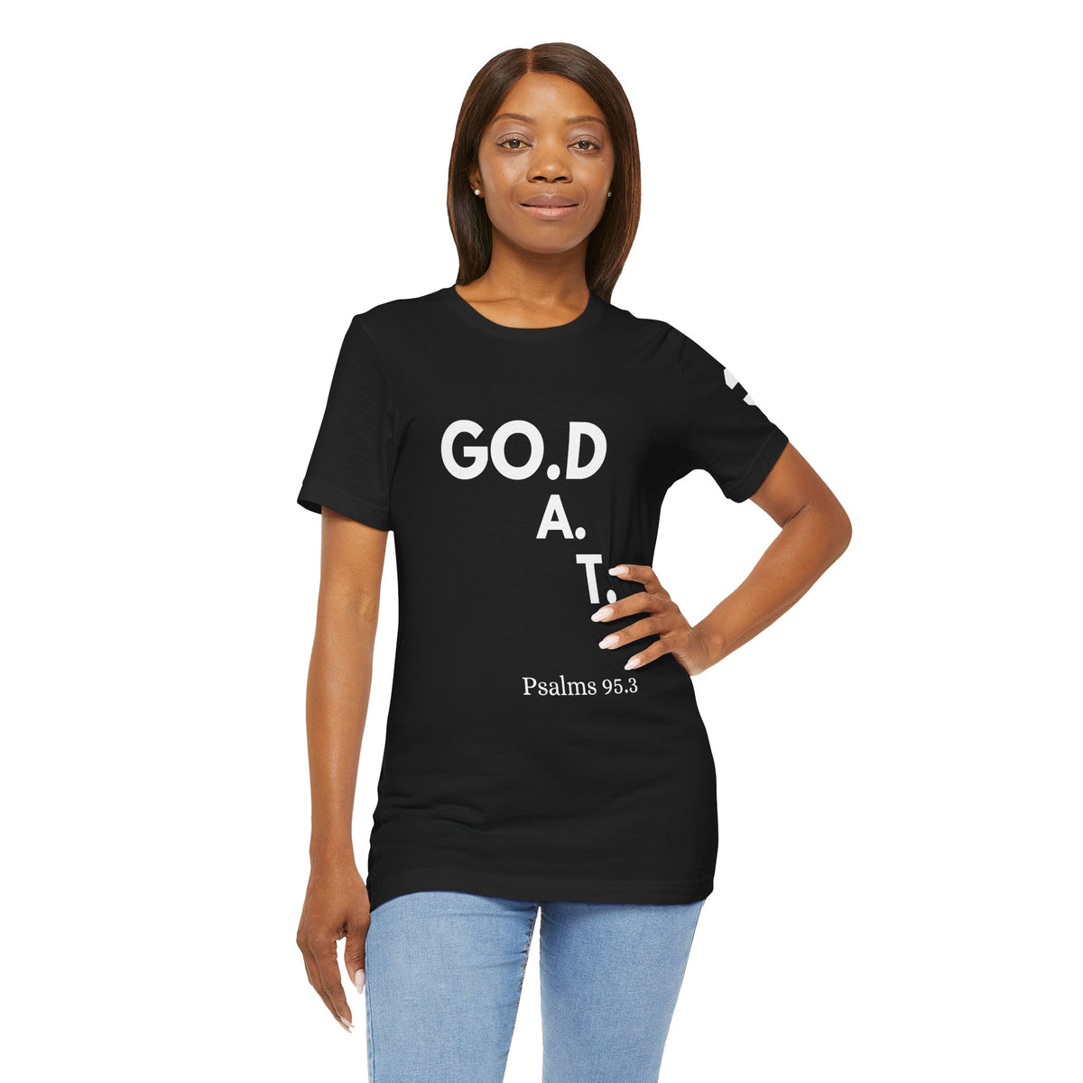 God G.O.A.T Vertical Pearl White Psalms 95:3 T-Shirt | Christian Faith Tee