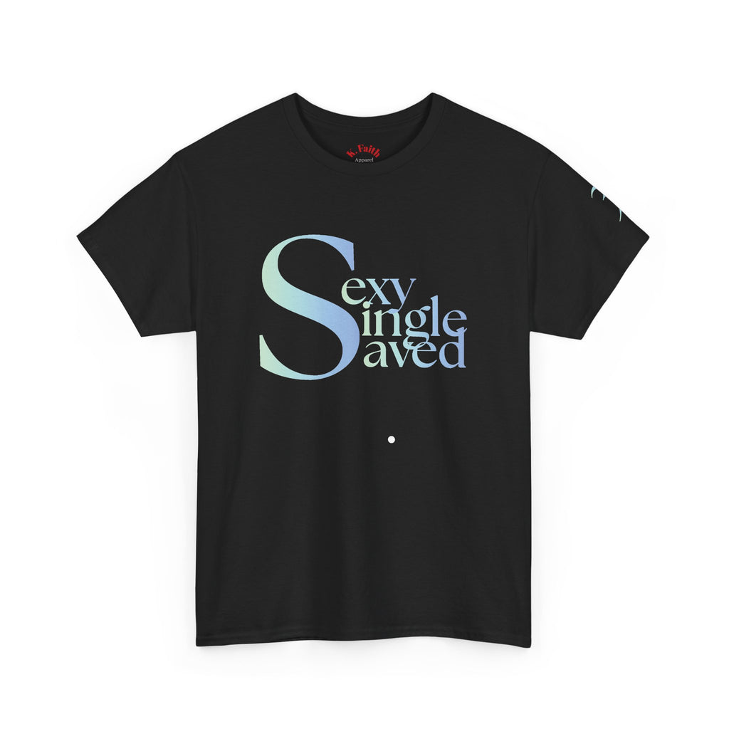 Copy of Sexy, & Saved period Teal Tropical Paradise Twist Logo Tee | Retro collegiate script, small chest print
