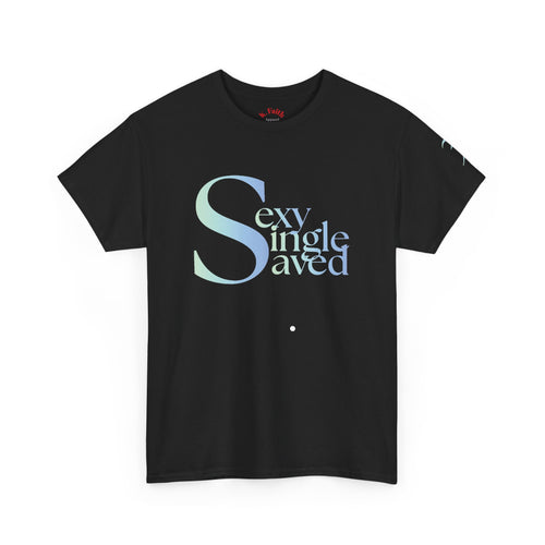 Copy of Sexy, & Saved period Teal Tropical Paradise Twist Logo Tee | Retro collegiate script, small chest print