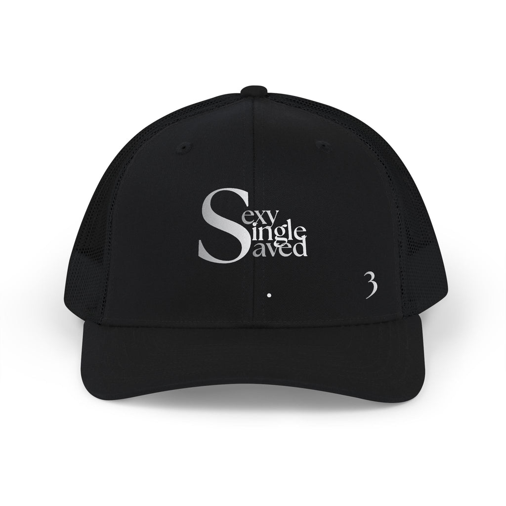 Sexy, Single, & Saved Period Grey White Blend Trucker Cap | Faith Graphic Snapback