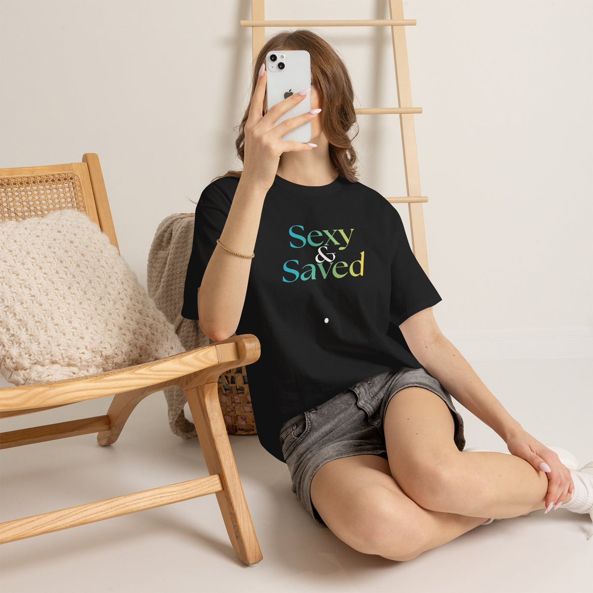 Sexy & Saved Period Caribbean Vibes & Ice Logo Tee | Retro collegiate script, small chest print