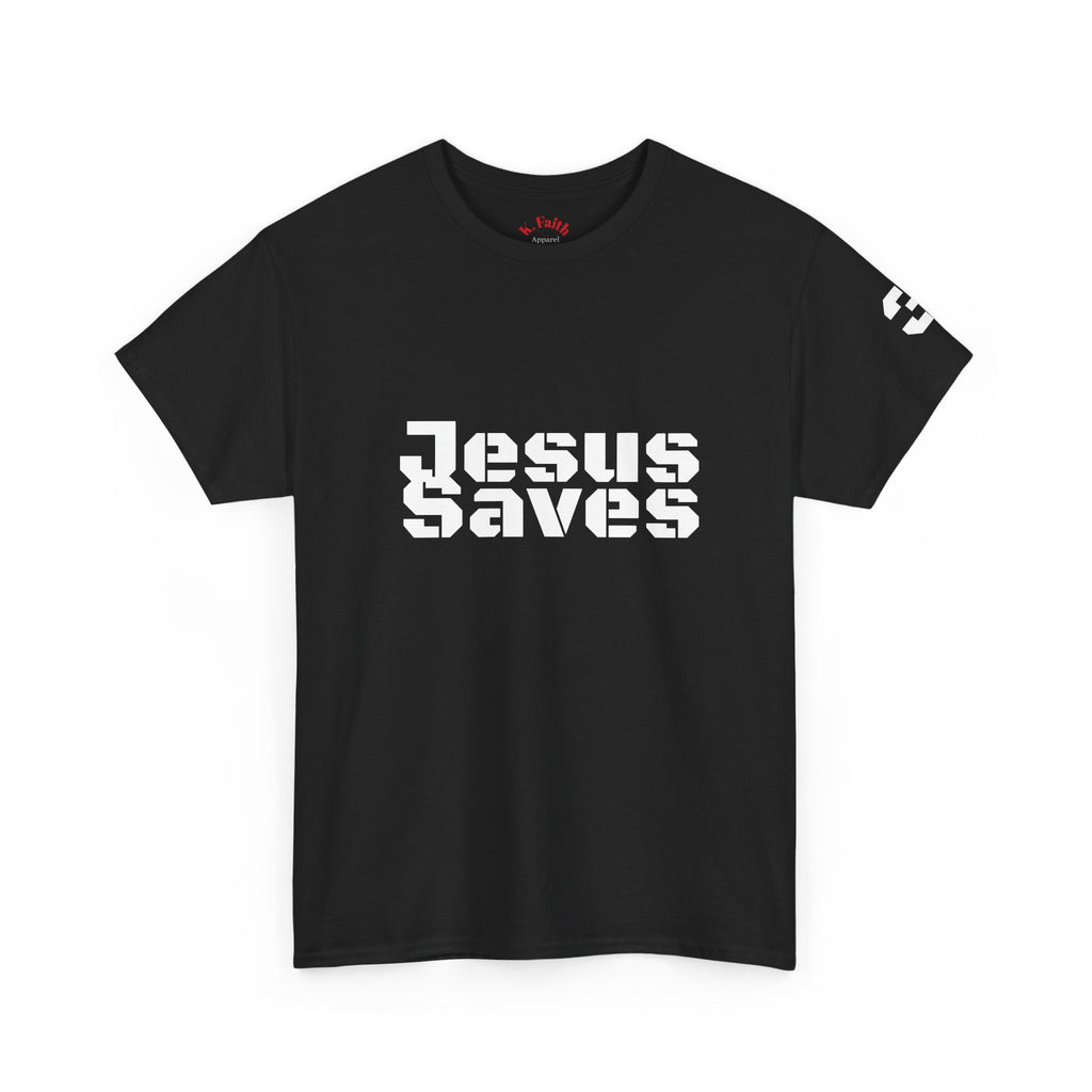 Jesus Saves Logo Tee | Retro collegiate script, small chest print