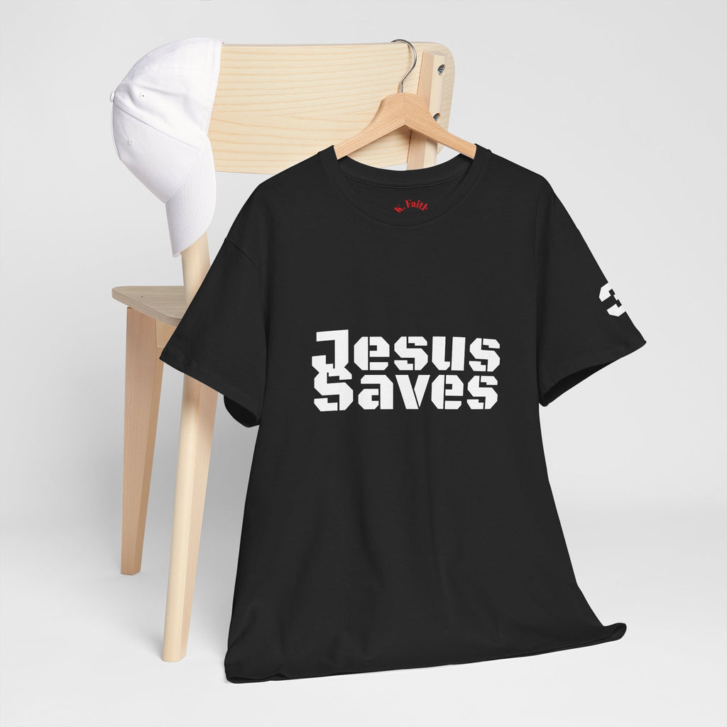 Jesus Saves Logo Tee | Retro collegiate script, small chest print