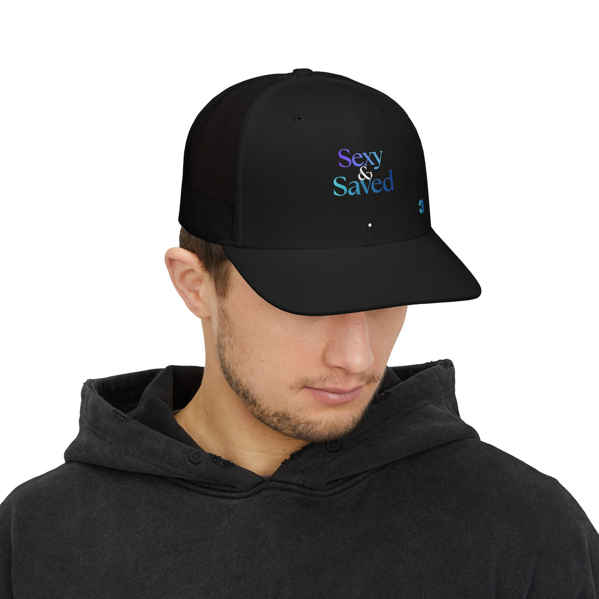 Sexy & Saved Period Stack Trucker Cap | Faith Graphic Snapback