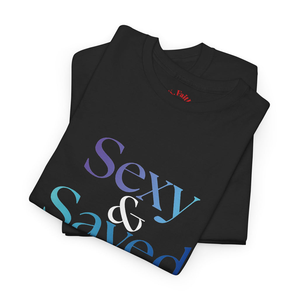 Sexy & Saved Period Logo Tee | Retro collegiate script, small chest print