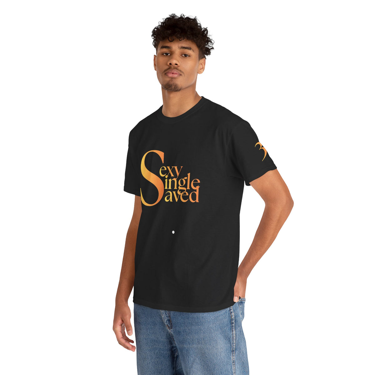 Copy of Sexy, & Saved period Teal Tropical Paradise Twist Logo Tee | Retro collegiate script, small chest print