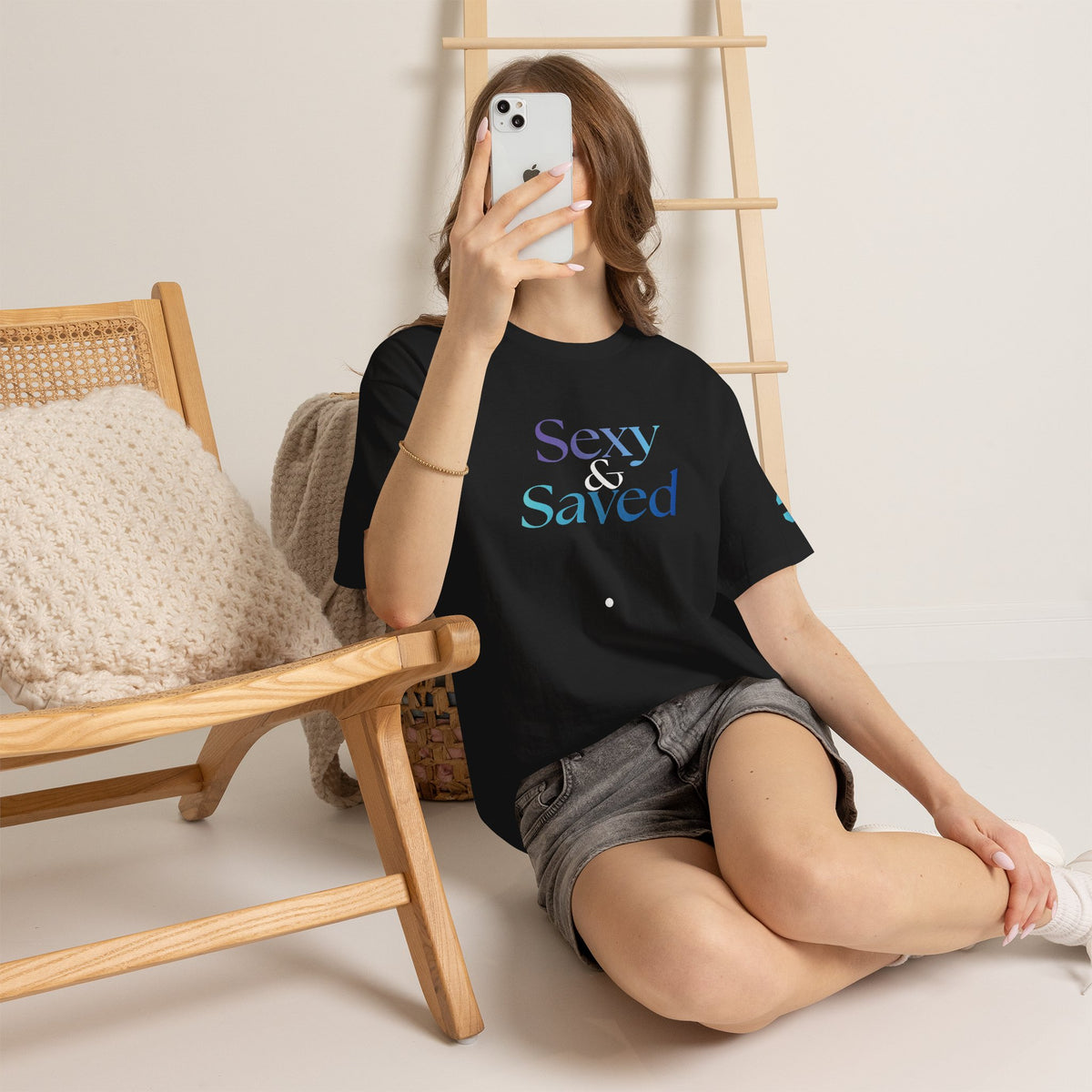 Sexy & Saved Period Logo Tee | Retro collegiate script, small chest print