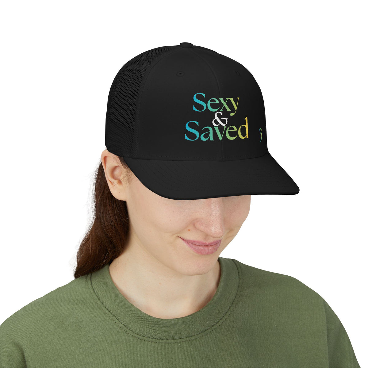 Sexy & Saved Tropical Caribbean Vibes Stack Trucker Cap | Faith Graphic Snapback