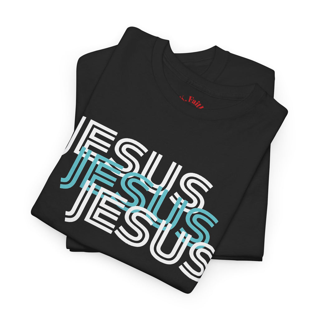 Jesus 3-N-1 Baby Blue Tee | Retro collegiate script, small chest print