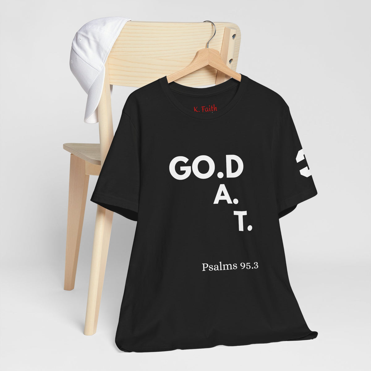 God G.O.A.T Vertical Pearl White Psalms 95:3 T-Shirt | Christian Faith Tee