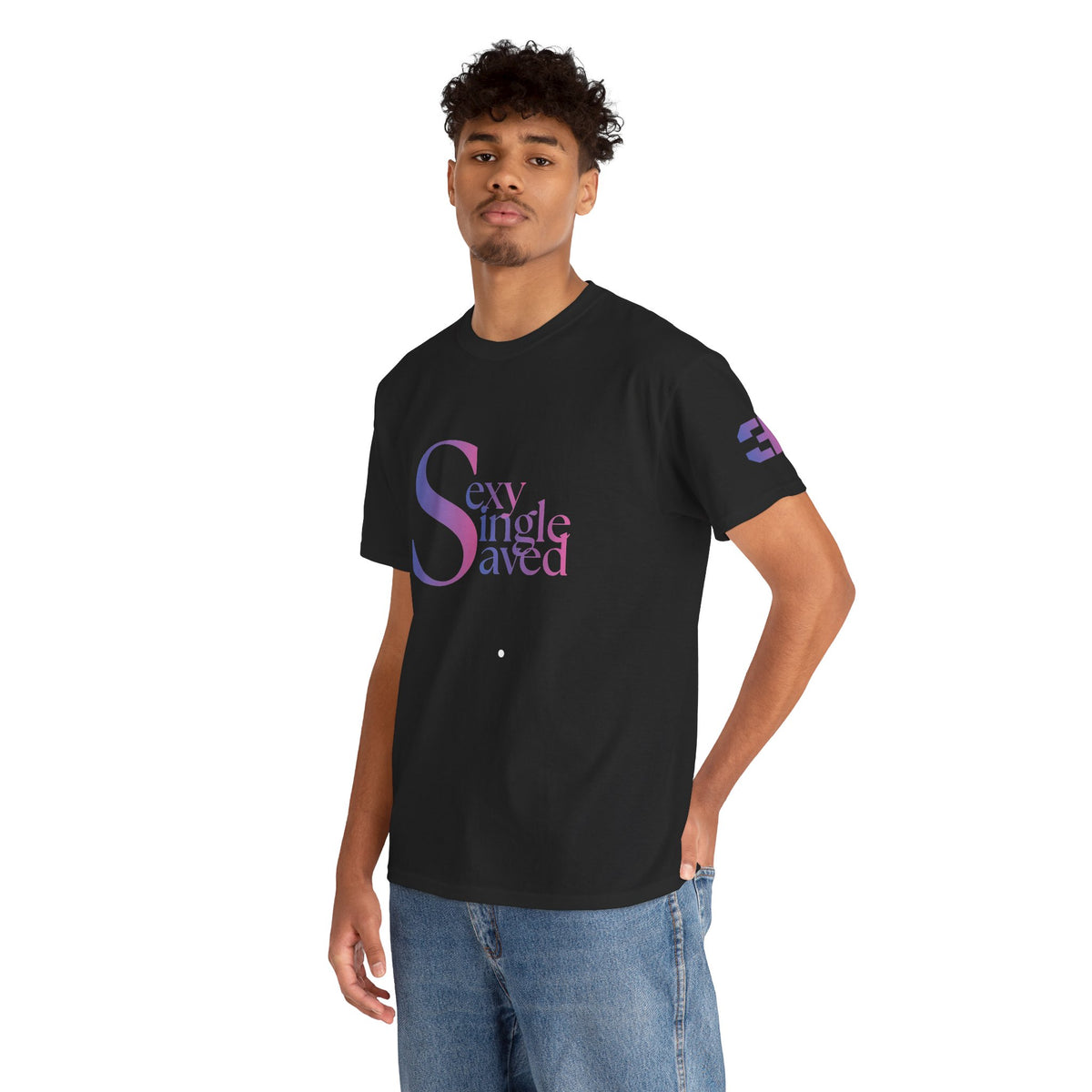 Sexy, Single, & Saved Period Logo Tee | Retro collegiate script, small chest print