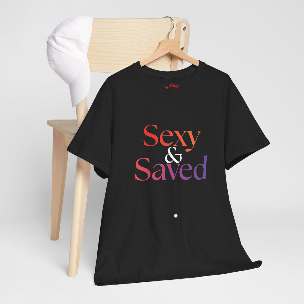 Sexy & Saved Period Fierce & Favored Logo Tee | Retro collegiate script, small chest print