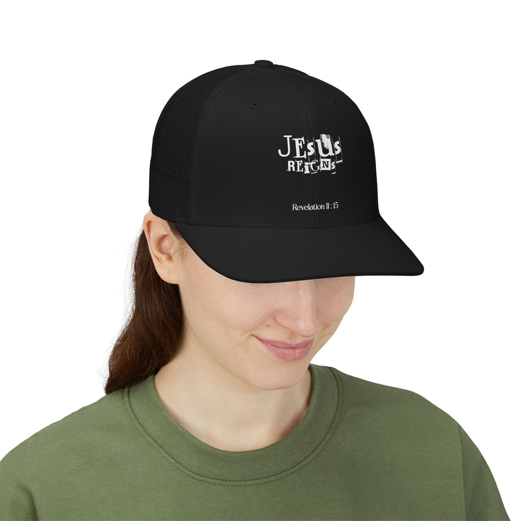Jesus Reigns Revelation 11:15 Trucker Cap | Faith Graphic Snapback