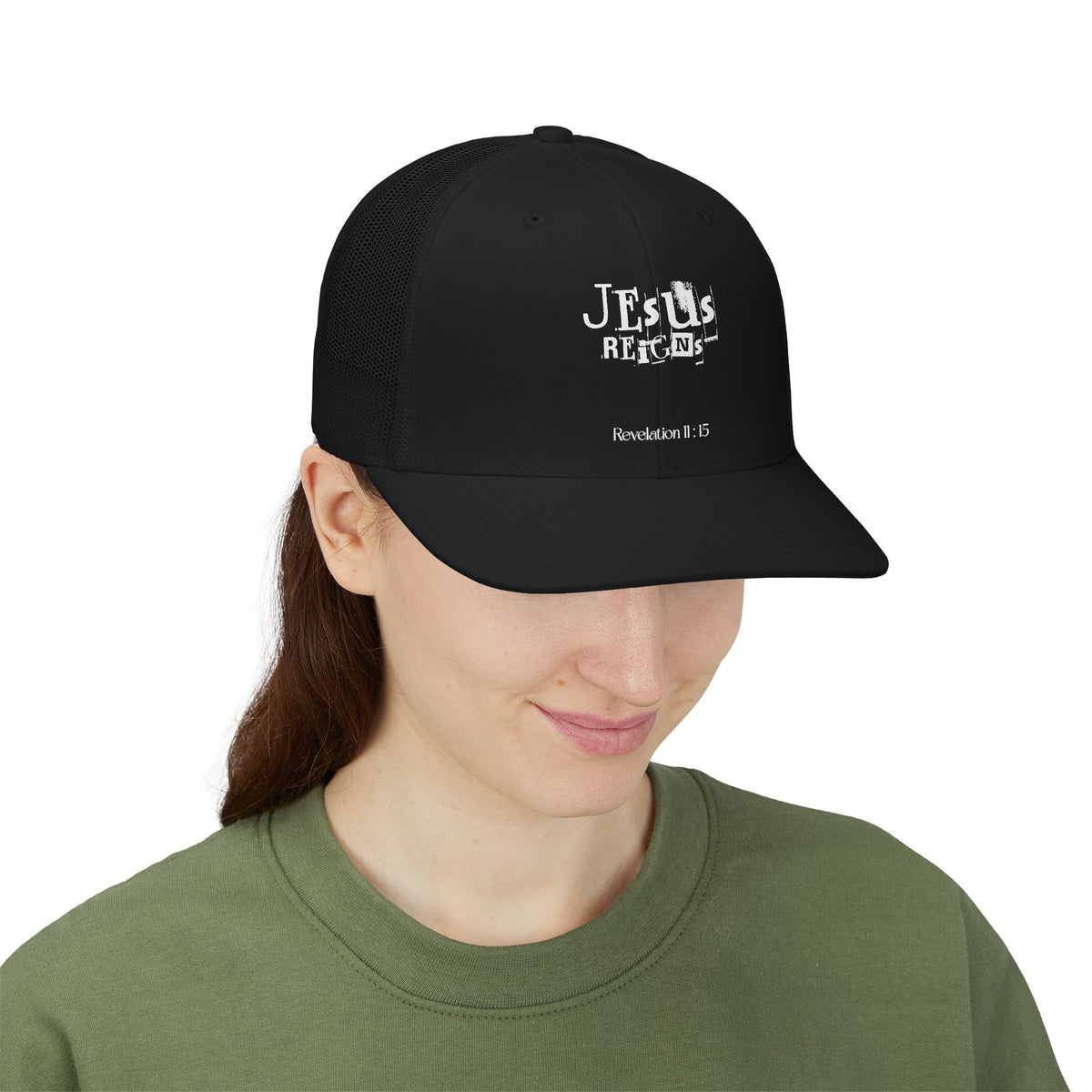 Jesus Reigns Revelation 11:15 Trucker Cap | Faith Graphic Snapback