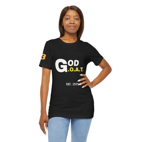 God is the G.O.A.T Gold  Horizontal T-Shirt - Christian Faith Graphic Tee