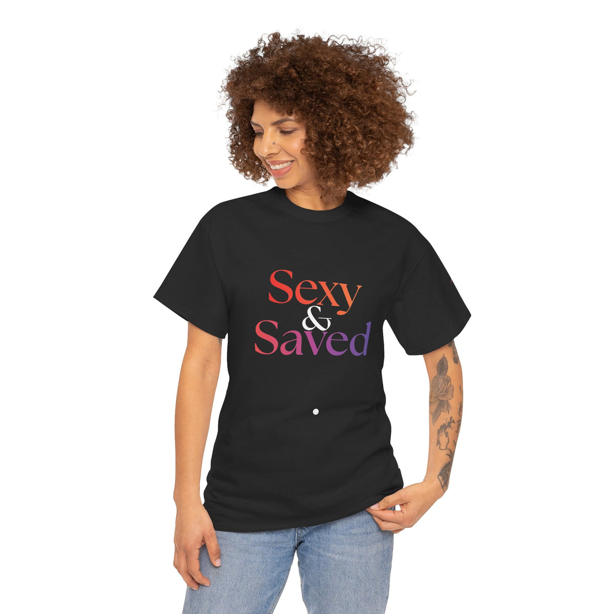 Sexy & Saved Period Fierce & Favored Logo Tee | Retro collegiate script, small chest print