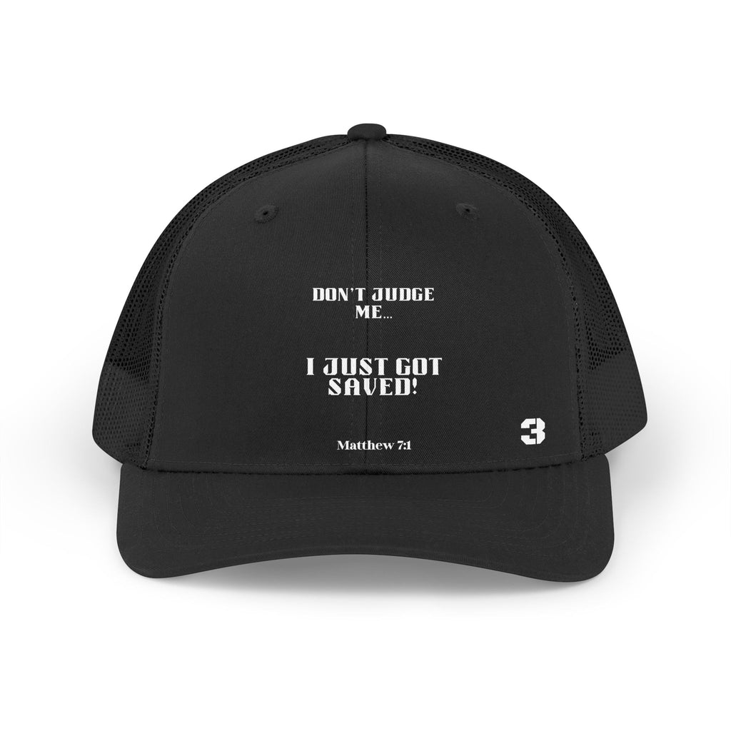 Just Got Saved Trucker Hat | Retro Script Faith Statement