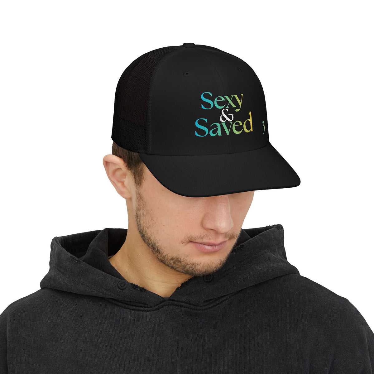 Sexy & Saved Tropical Caribbean Vibes Stack Trucker Cap | Faith Graphic Snapback