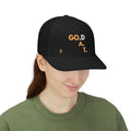 God is the G.O.A.T Gold Vertical Trucker Cap | Faith Graphic Snapback