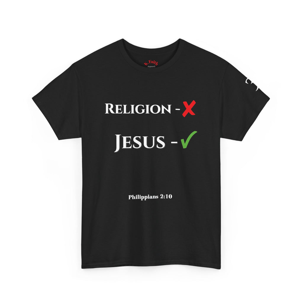 Religion ❌ Jesus ✅ Tee | Retro collegiate script, small chest print
