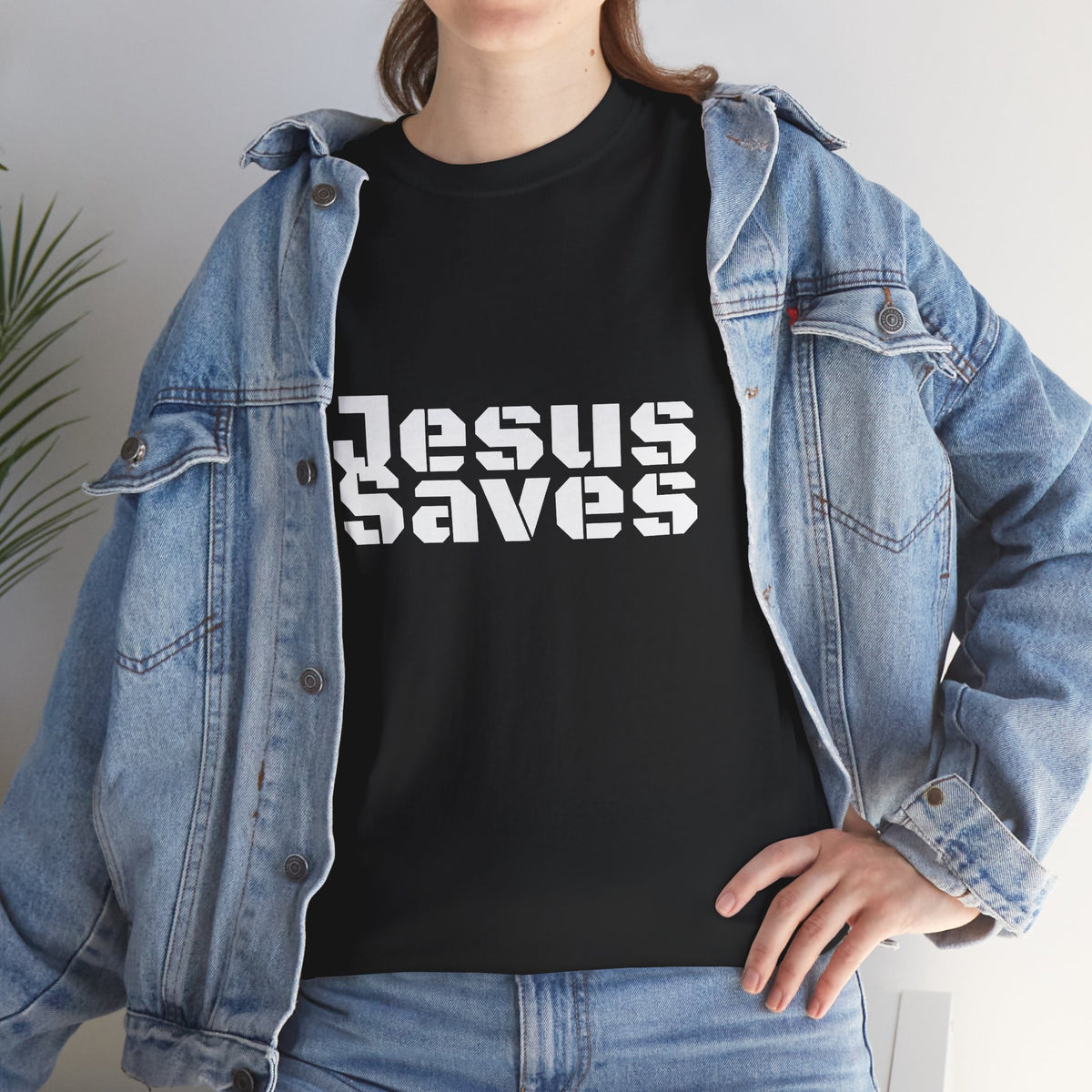 Jesus Saves Logo Tee | Retro collegiate script, small chest print